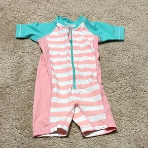 Hanna Andersson Pink Blue Striped Rash Guard Swimsuit 3T